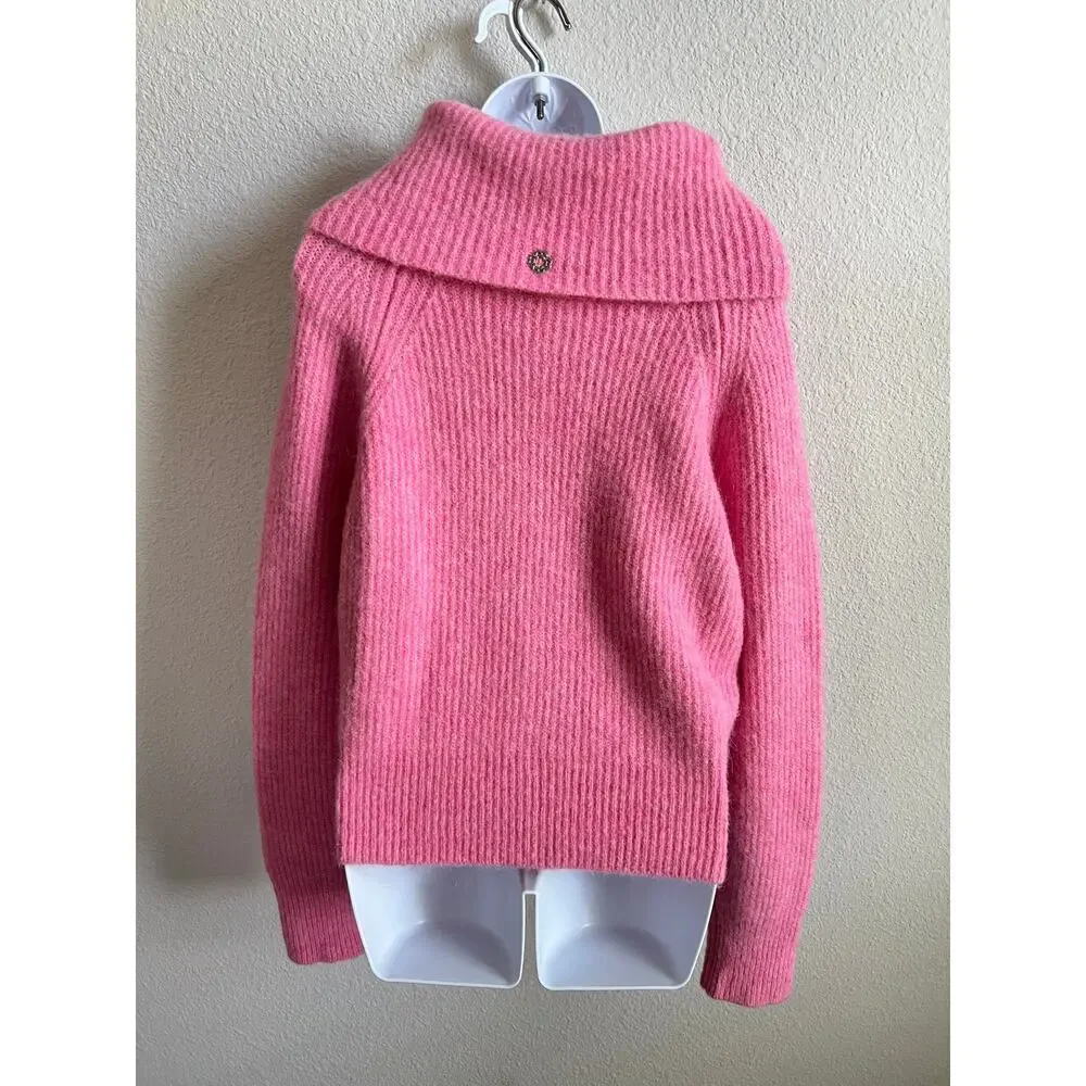 Maje Pink Myzip Wool Blend Cardigan Women's XS Casual Chic Minimalist Sweater - Picture 5 of 6